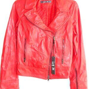 Lot 78 "Courtney" Red Italian Leather Biker Jacket in Size S (NWT)